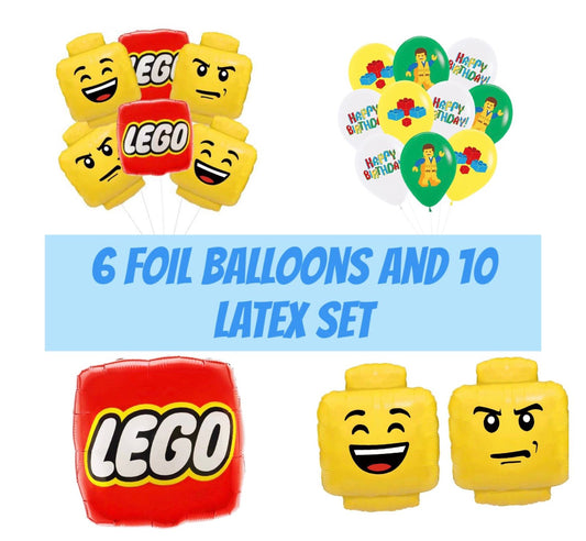 16 Pc Foil Balloon & Latex Balloon Building Bricks | Birthday Party | Kids Party